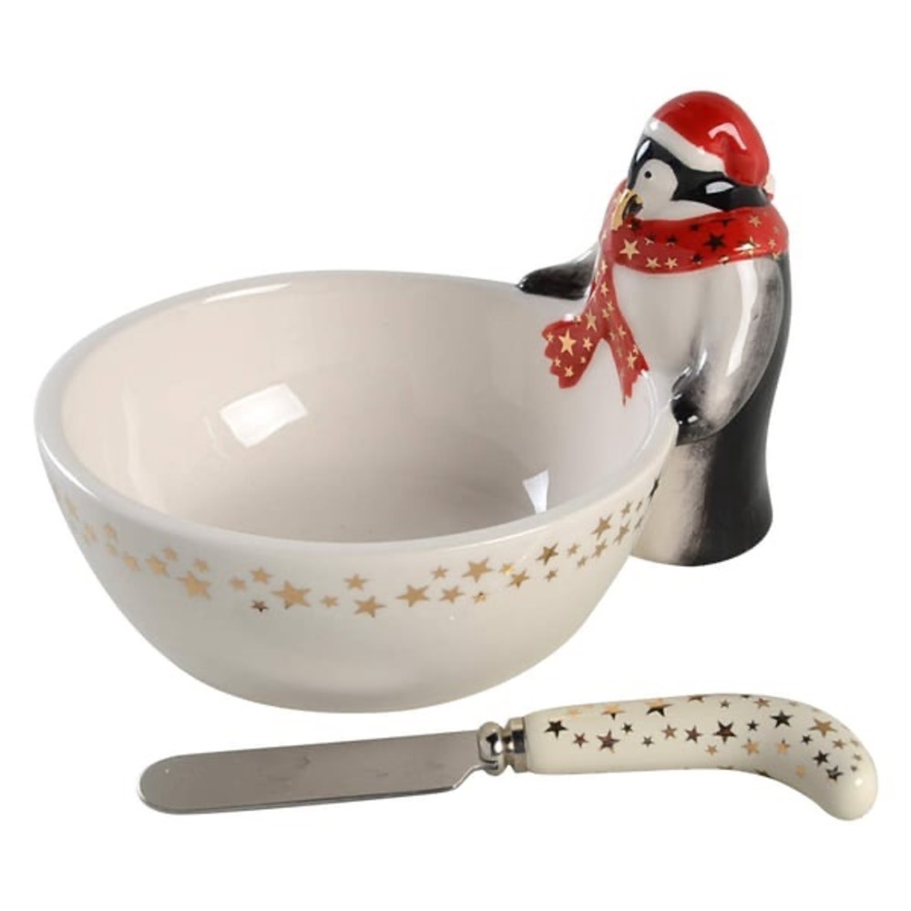 BRAND NEW- Spode Christmas Tree Penguin Dip Bowl with Spreader